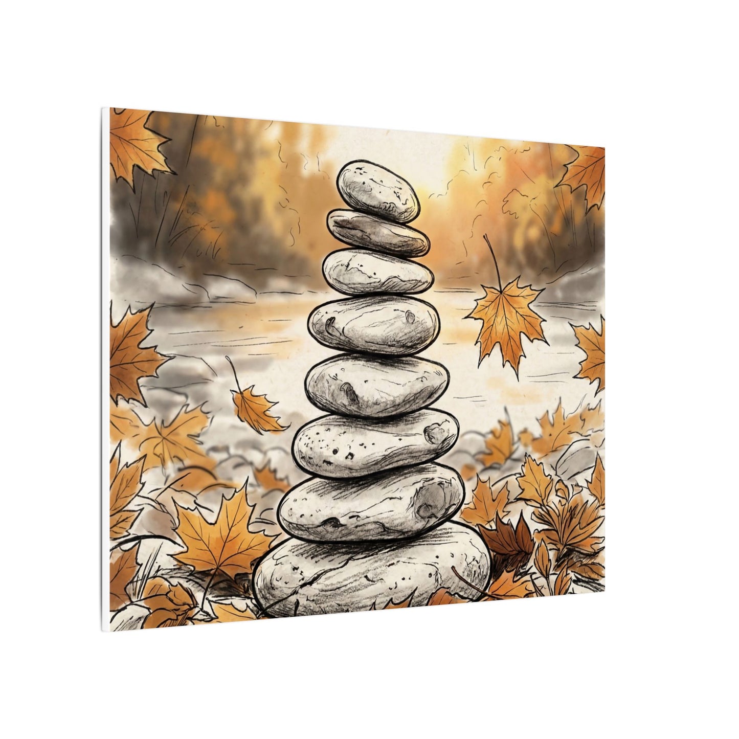 Earthy River Stones Canvas Art - Minimal Line Japandi