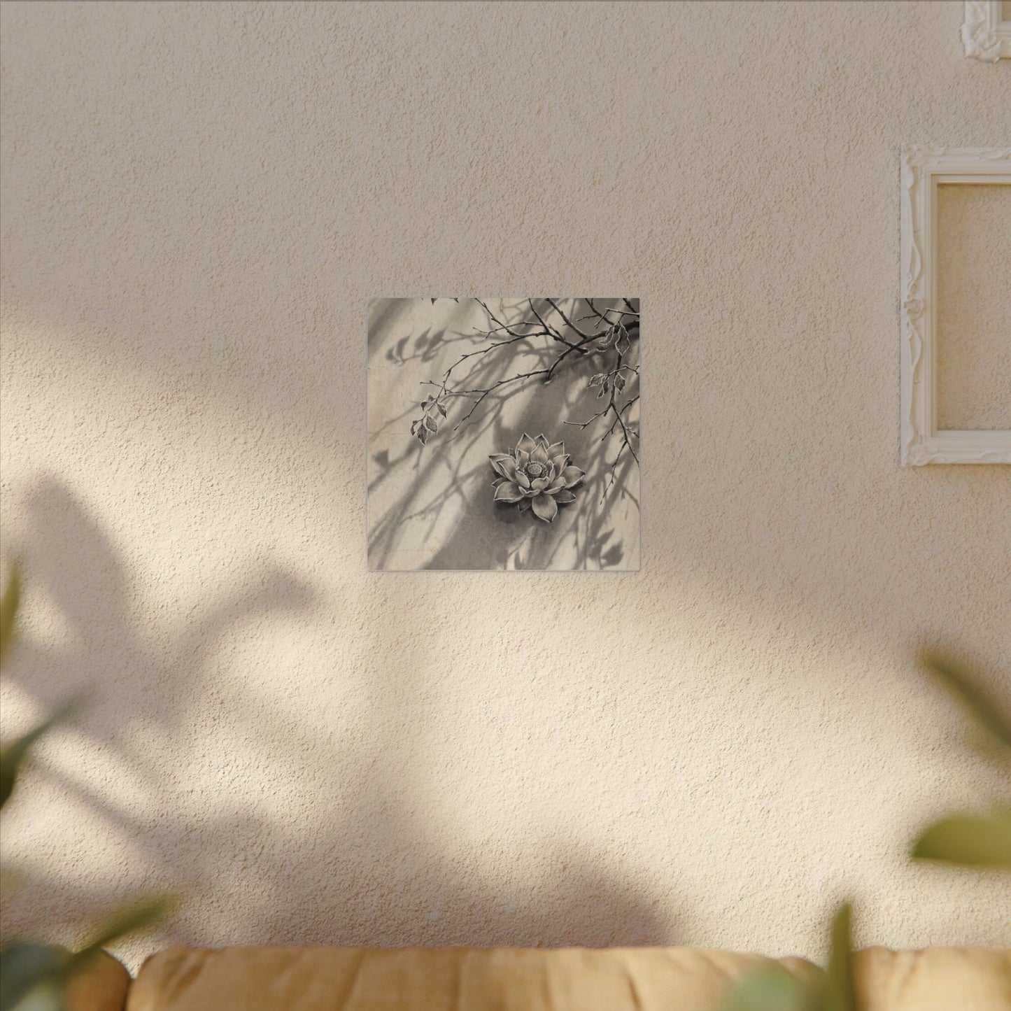 Winter Lotus Flower Sumi E Canvas Art | Contemplative Decor
