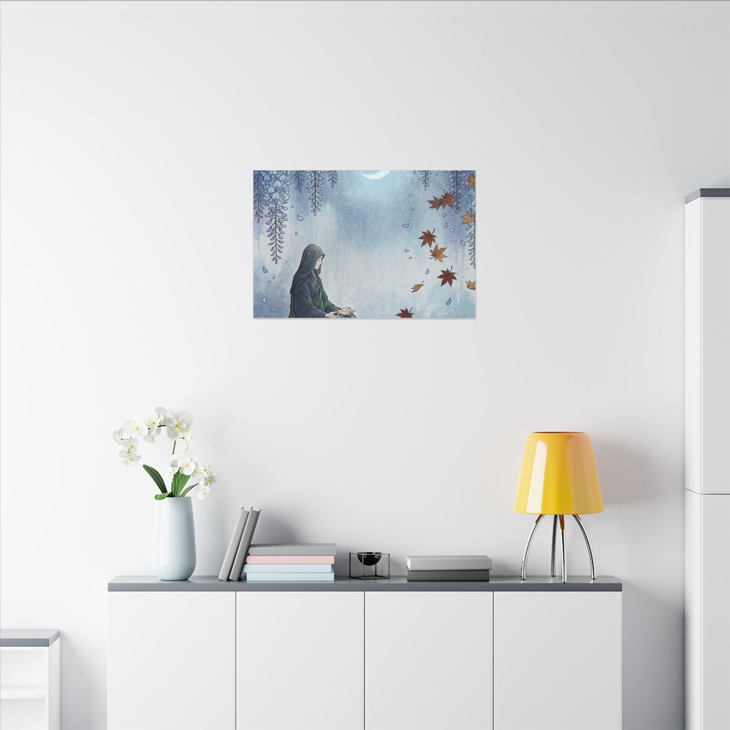 Zen Wisteria in Moonlight | Ukiyo E Inspired Canvas Art