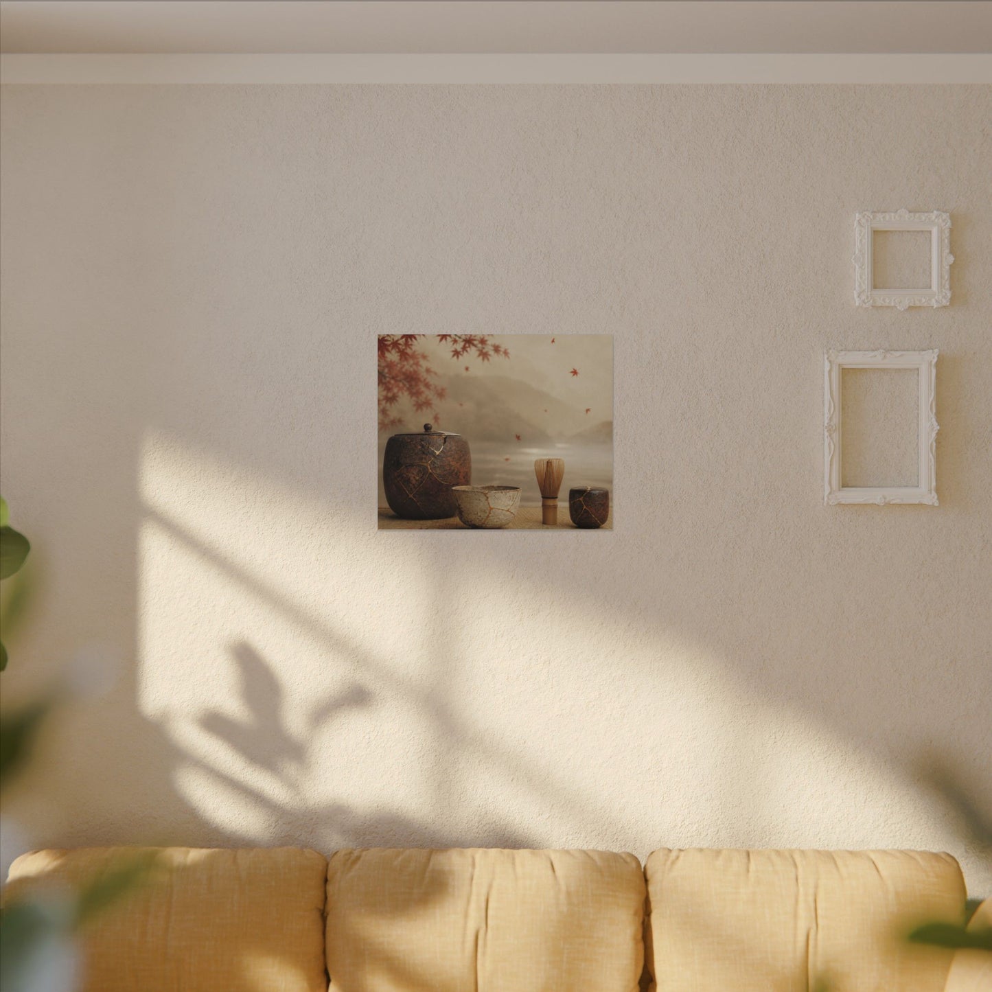 Tea Ceremony Canvas Art | Autumn Kintsugi Gold Vein Art