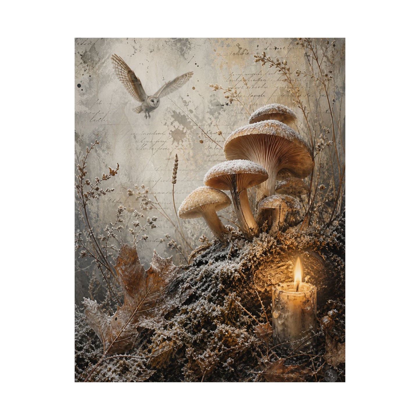 Winter Wild Mushrooms Texture Wall Art Print | Elegant Decor