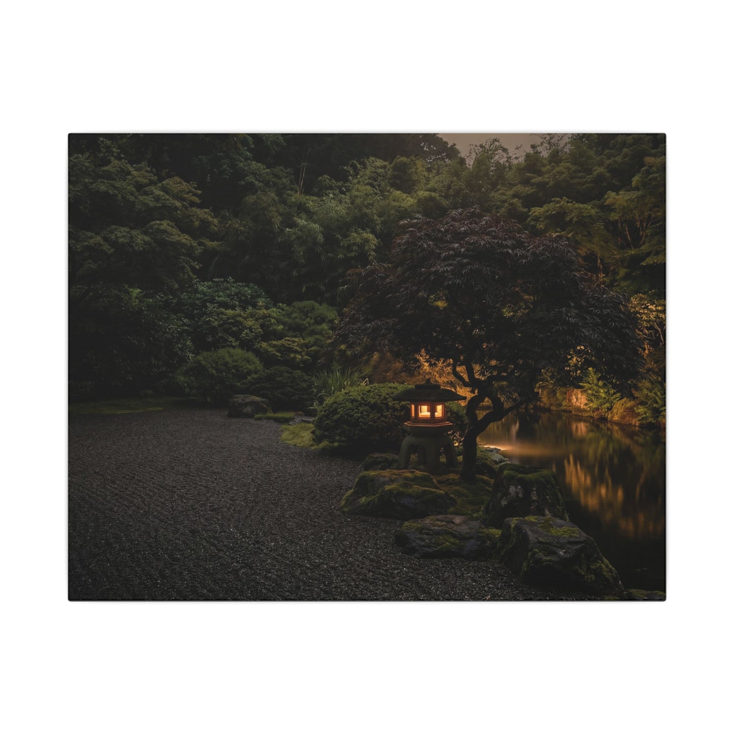 Dark Japandi Moonlit Garden in Golden Hour | Moody Minimal Canvas Art Art Print