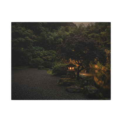 Dark Japandi Moonlit Garden in Golden Hour | Moody Minimal Canvas Art Art Print