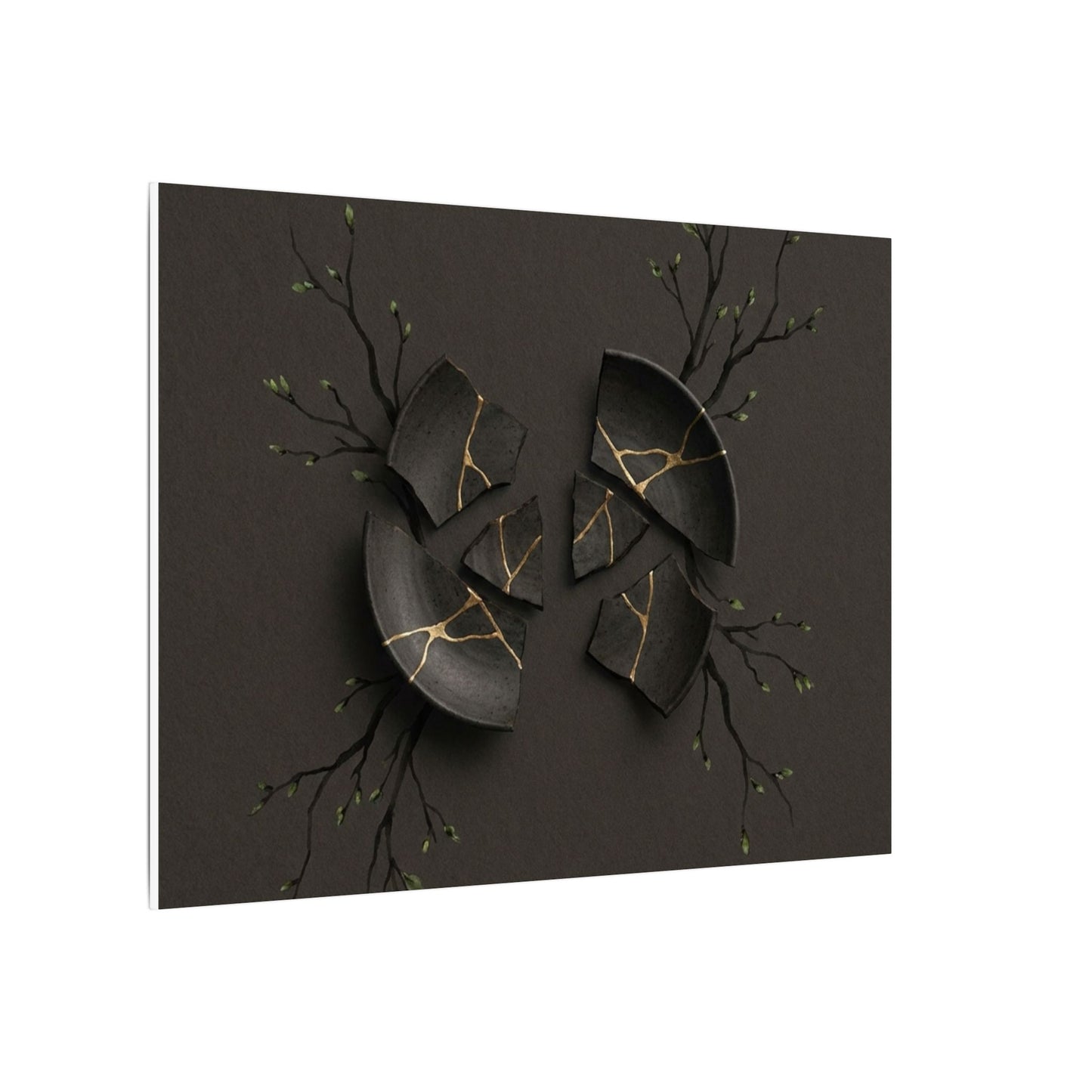 Sophisticated Broken Pottery Canvas Art - Charcoal Ink Dark Japandi