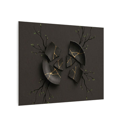Sophisticated Broken Pottery Canvas Art - Charcoal Ink Dark Japandi