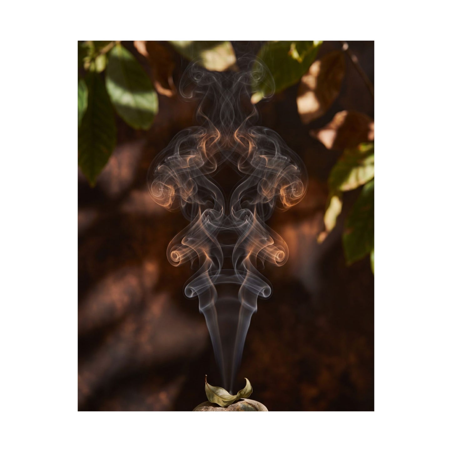 Dark Japandi Incense Smoke in Dappled | Shadow Zen Wall Art Print