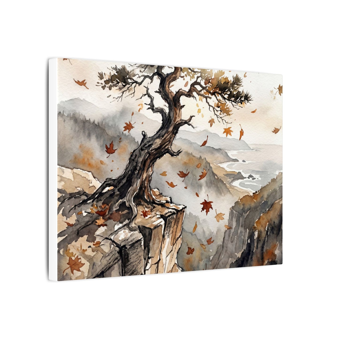 Autumn Pine Tree Watercolor Canvas Art | Warm Decor