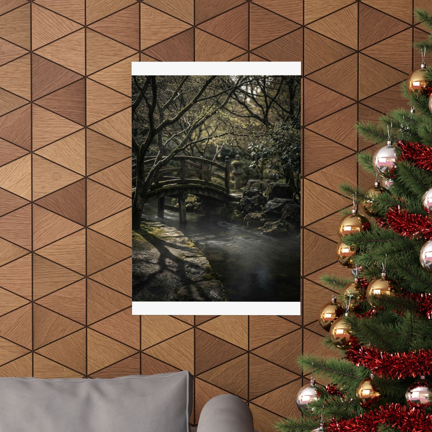 Bold Wooden Bridge Wall Art Print - Shadow Zen Dark Japandi