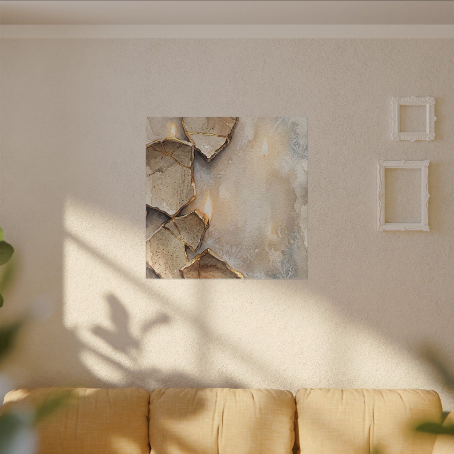 Broken Pottery Winter Canvas Art | Japandi Warm Design