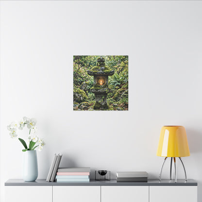 Neutral Stone Lantern Canvas Art - Japanese Pattern Japandi
