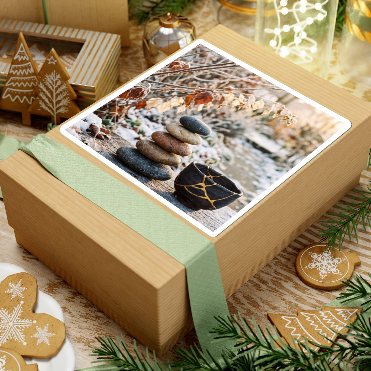 River Stones Winter Sticker | Kintsugi Philosophical Design