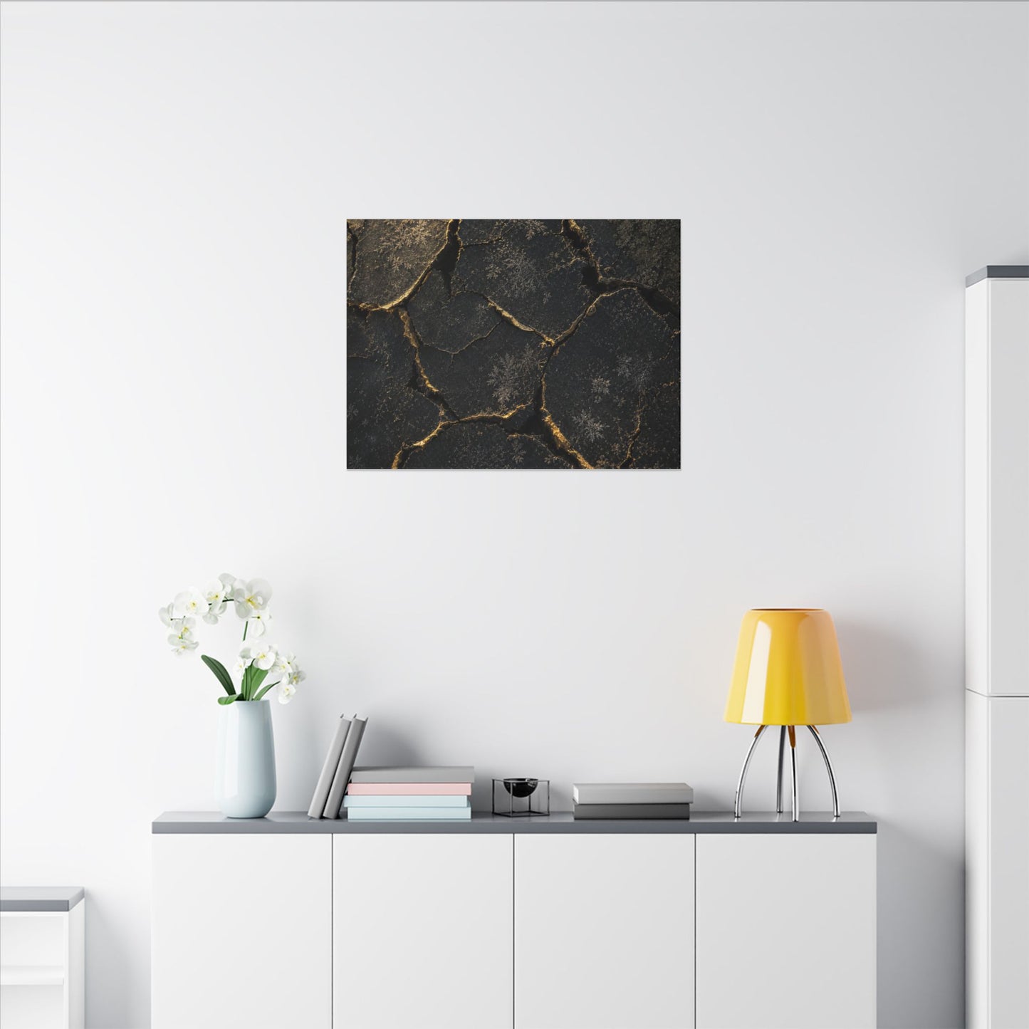 Cracked Earth Canvas Art | Winter Dark Japandi Shadow Zen Art