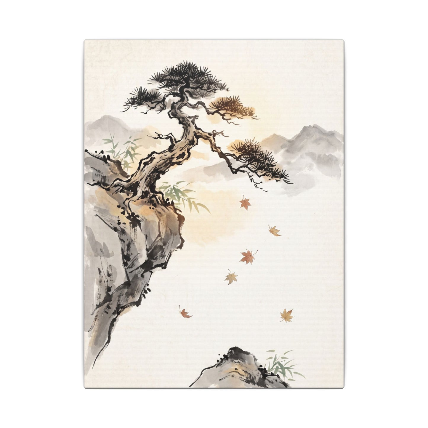 Peaceful Pine Tree Canvas Art - Sumi E Zen