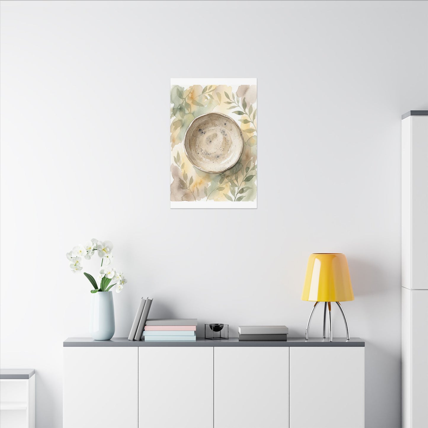 Ceramic Bowl Watercolor Canvas Art | Warm Japandi Art