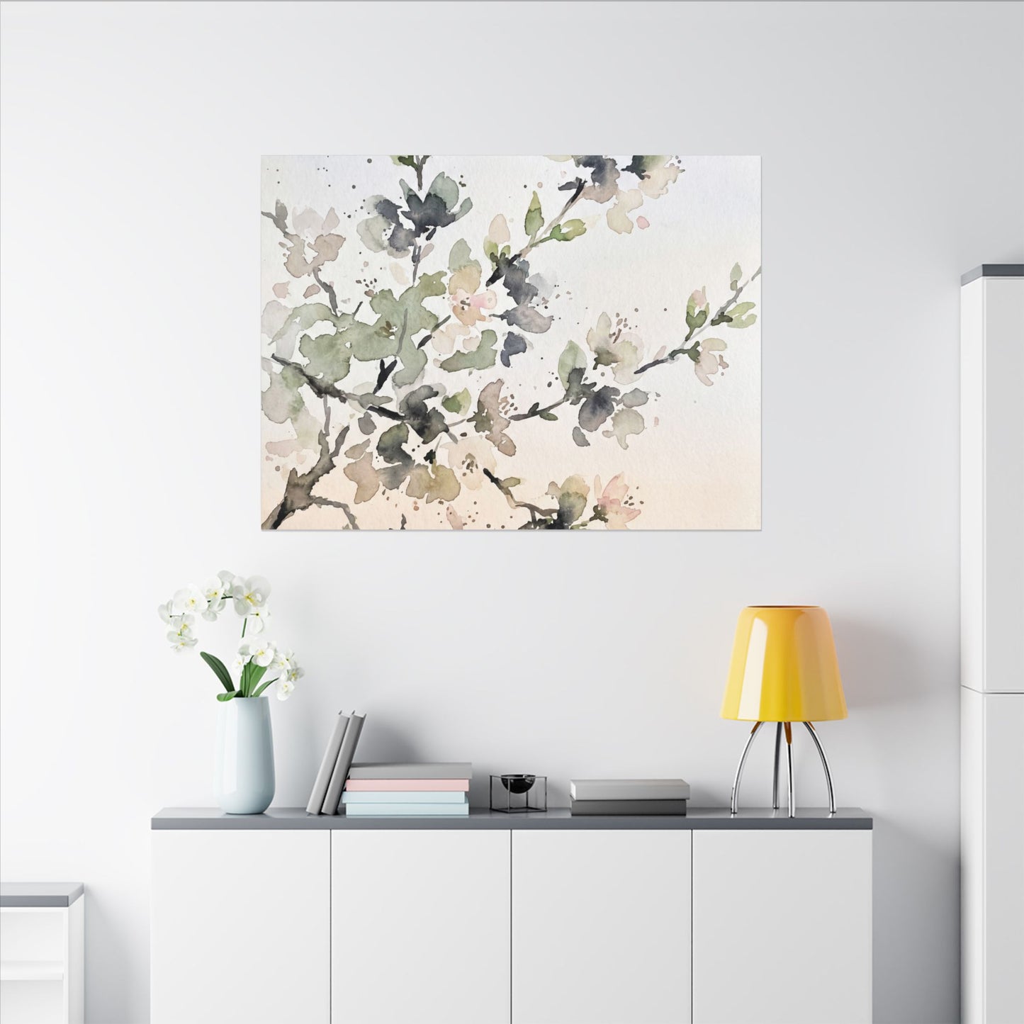 Cherry Blossom Watercolor Canvas Art | Elegant Japandi Art