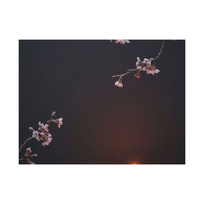 Dark Japandi Cherry Blossom in Candlelight | Moody Minimal Canvas Art