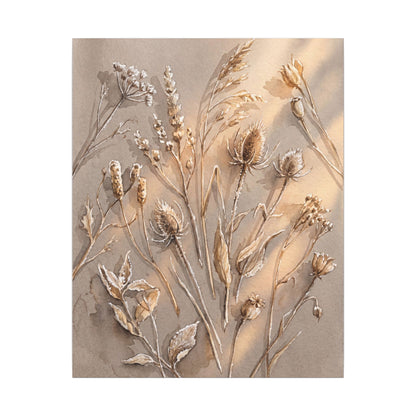 Japandi Dried Flowers in Golden Hour | Watercolor Canvas Art