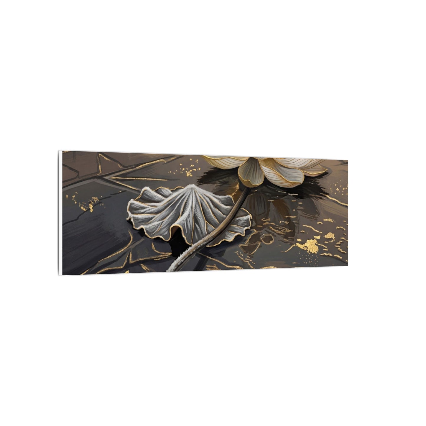 Kintsugi Lotus Flower in Golden Hour | Gold Vein Canvas Art