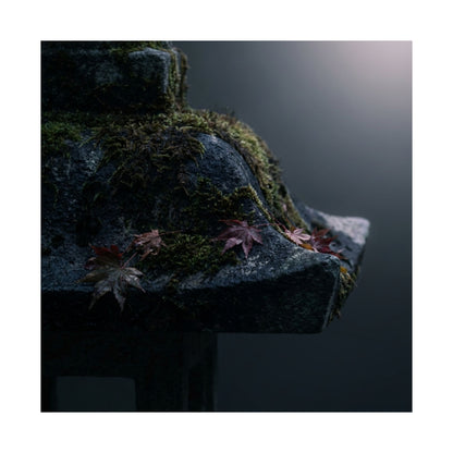 Stone Lantern Autumn Wall Art Print | Dark Japandi Sophisticated Design