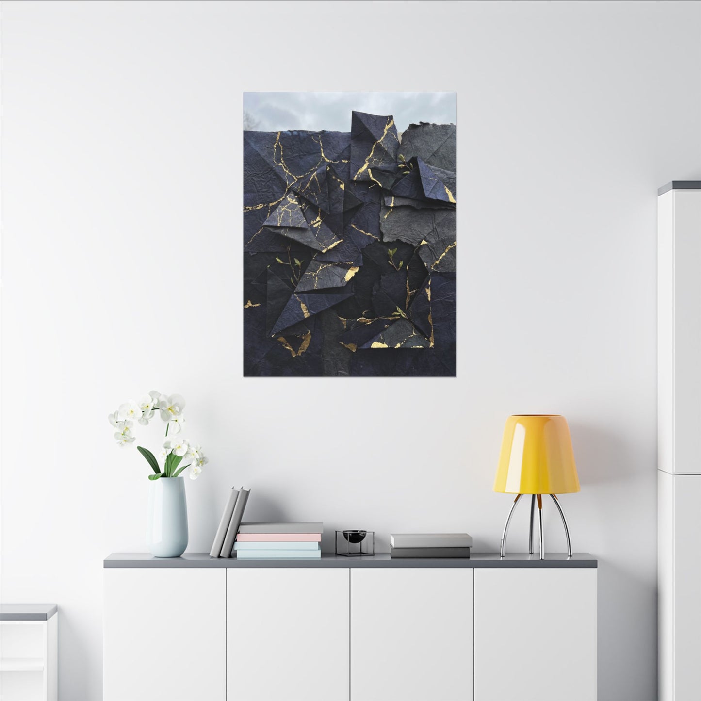 Beautiful Paper Fold Canvas Art - Crackle Gold Kintsugi