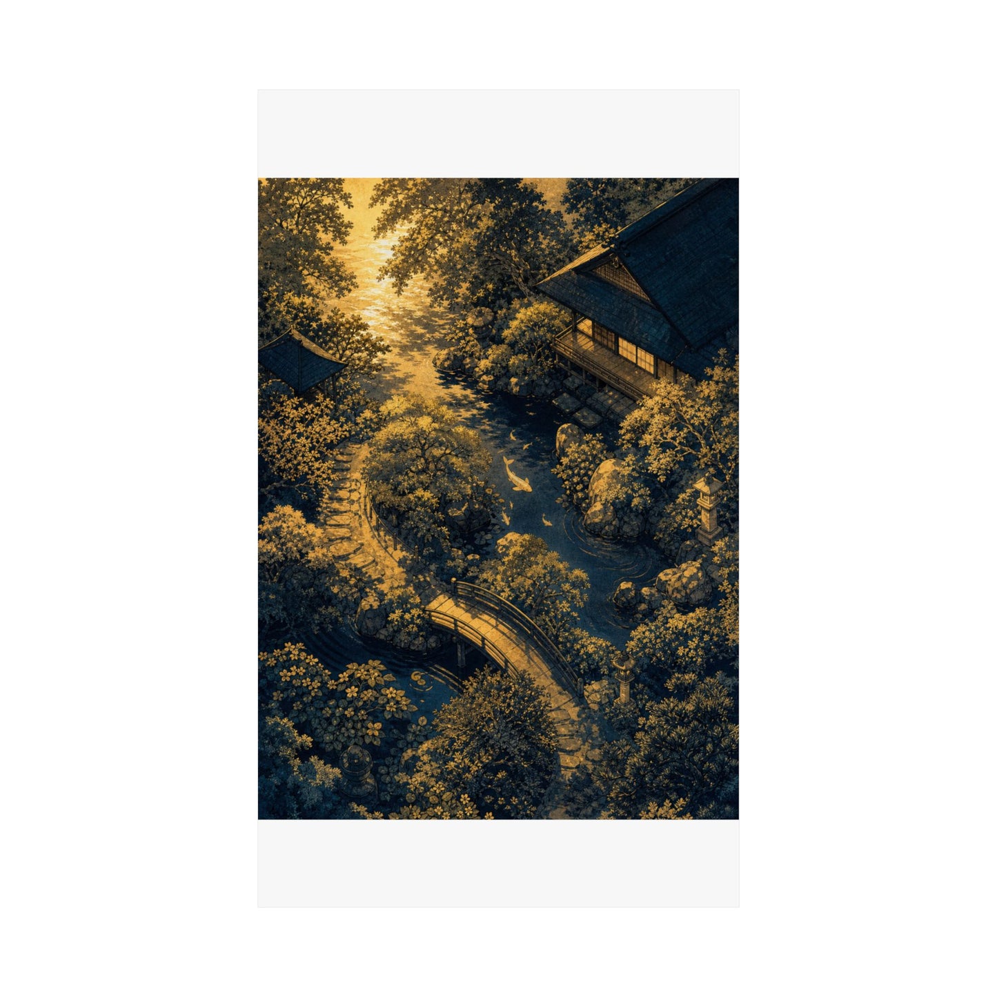 Moonlit Garden Ukiyo E Inspired Wall Art Print | Calm Zen Art