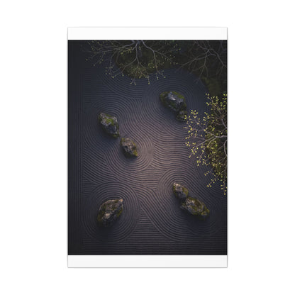 Dark Japandi Rock Garden in Dawn | Shadow Zen Canvas Art