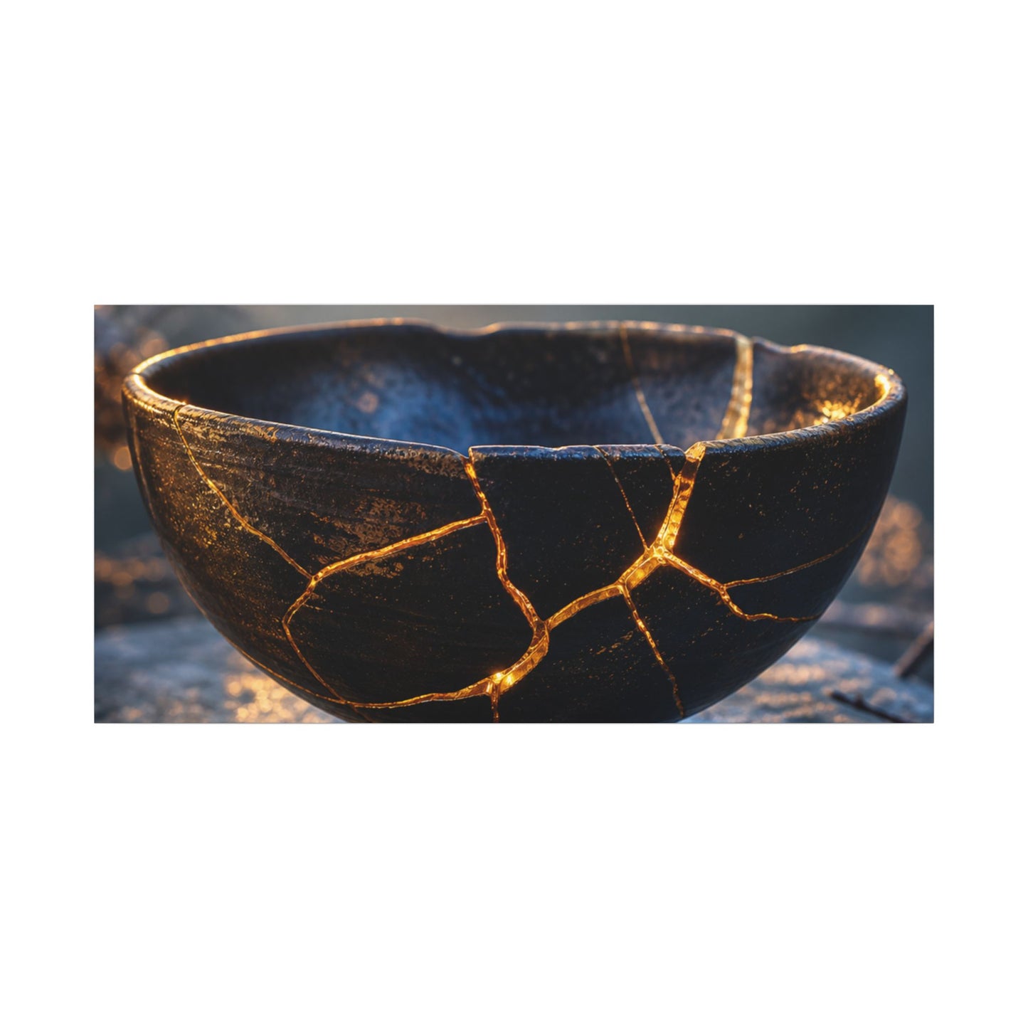 Ceramic Bowl Canvas Art | Winter Kintsugi Gold Repair Art