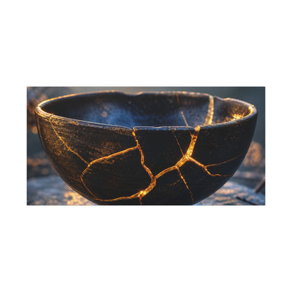 Ceramic Bowl Canvas Art | Winter Kintsugi Gold Repair Art
