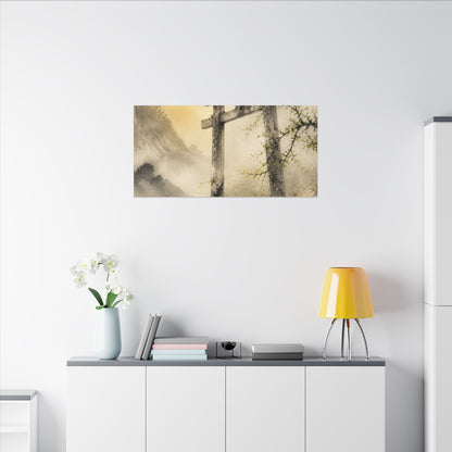Spring Torii Gate Sumi E Canvas Art | Tranquil Decor