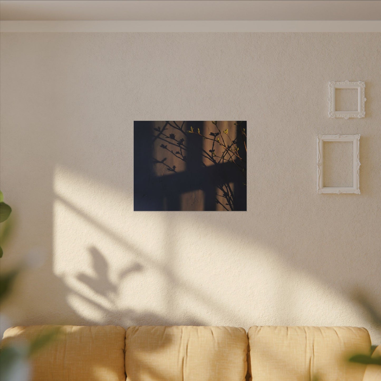 Shadow Play Canvas Art | Spring Dark Japandi Shadow Zen Art