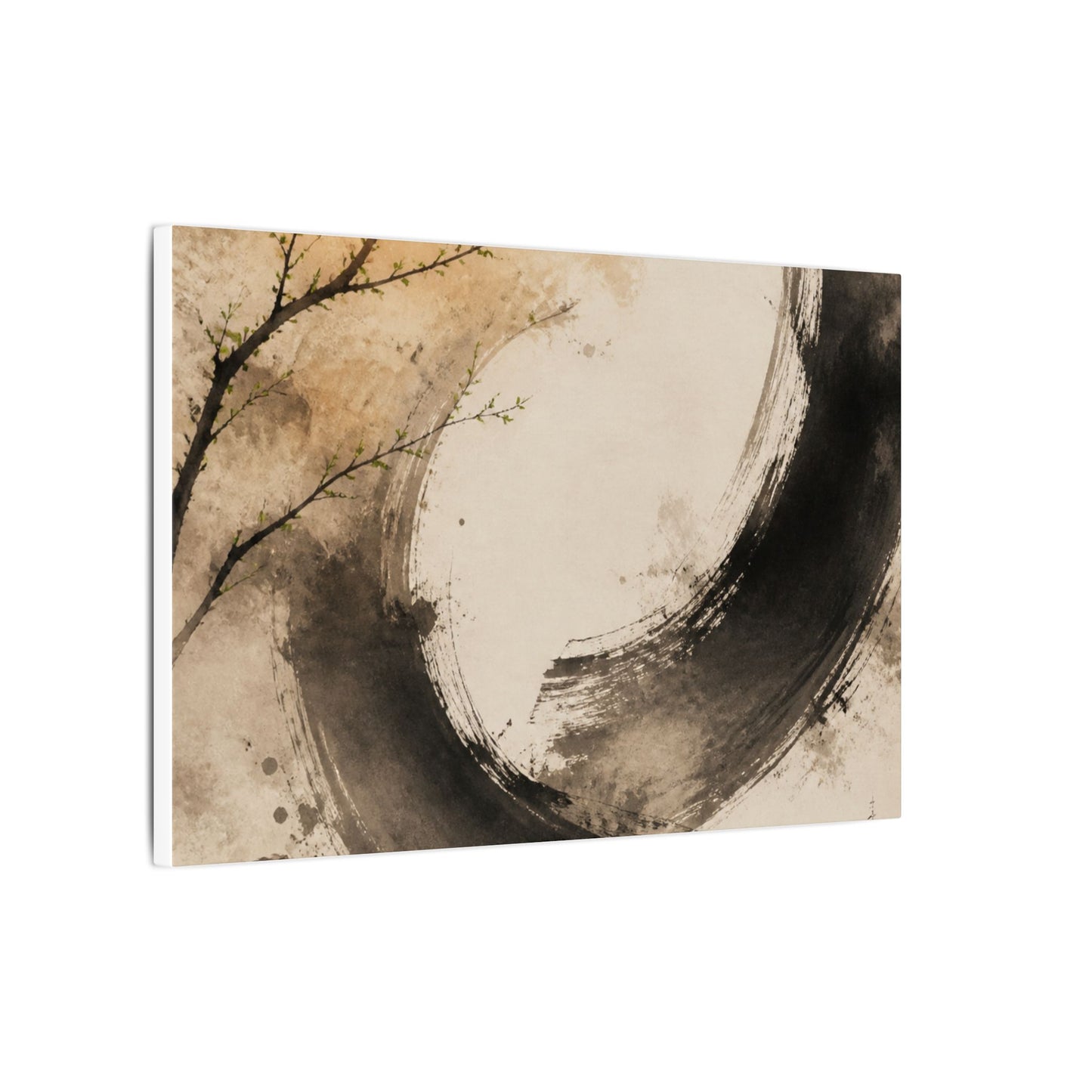 Japandi Ink Brushstroke in Golden Hour | Watercolor Canvas Art