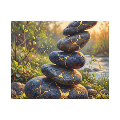 Spring River Stones Gold Repair Canvas Art | Healing Decor