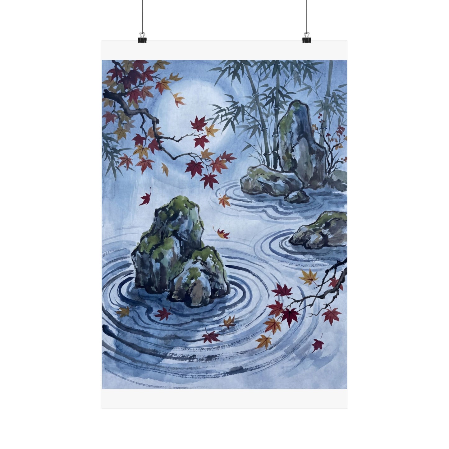 Rock Garden Sumi E Wall Art Print | Peaceful Zen Art Art Print