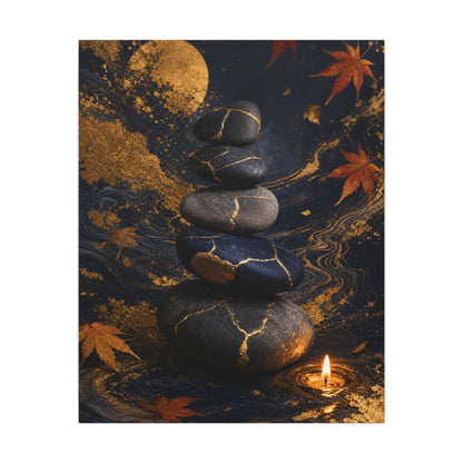 River Stones Autumn Canvas Art | Kintsugi Artful Design