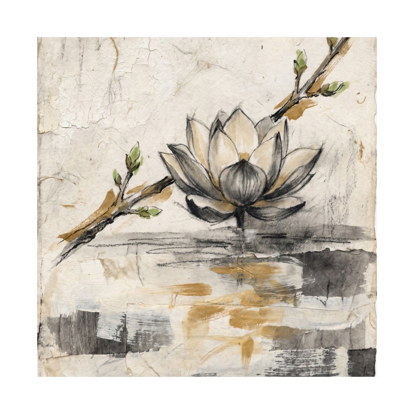 Seijaku Lotus Flower Wall Art Print - Japandi Texture