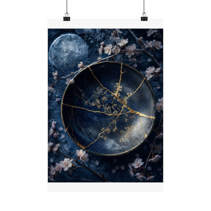 Kintsugi Cherry Blossom in Moonlight | Gold Repair Wall Art Print
