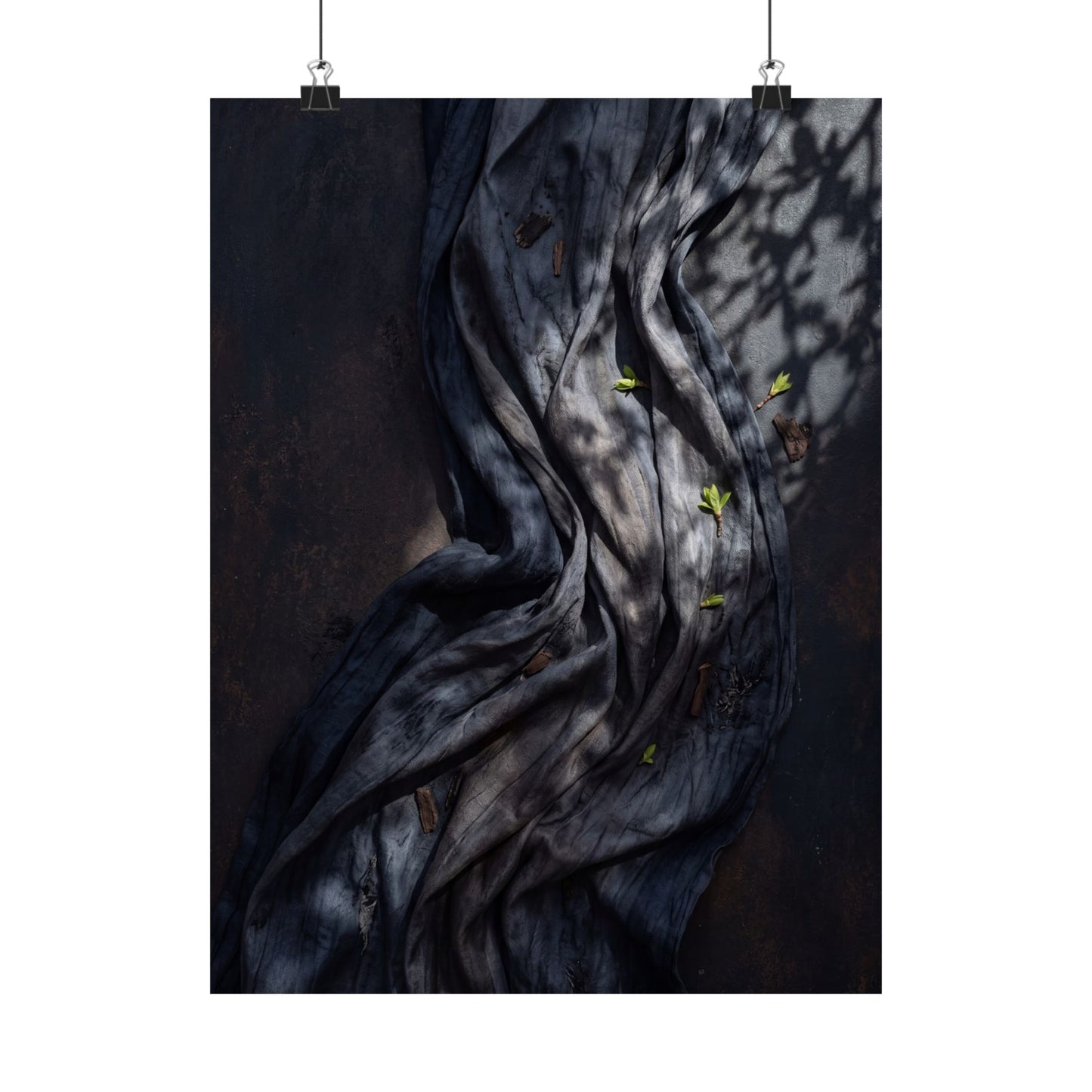 Dark Japandi Silk Drape in Dappled | Dark Texture Wall Art Print
