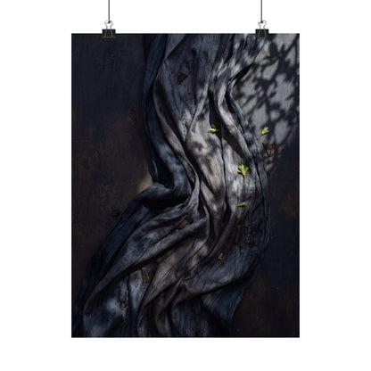Dark Japandi Silk Drape in Dappled | Dark Texture Wall Art Print