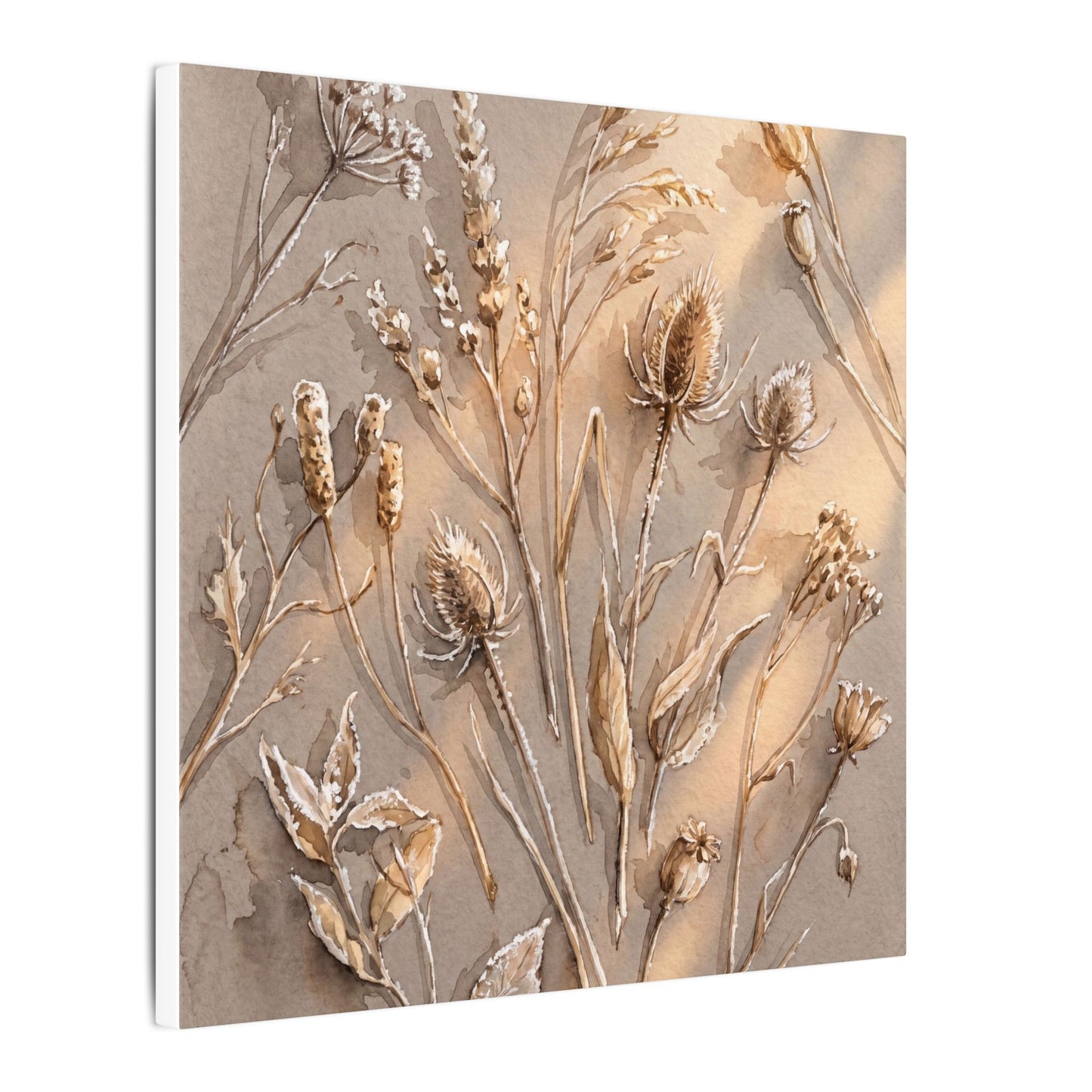 Japandi Dried Flowers in Golden Hour | Watercolor Canvas Art