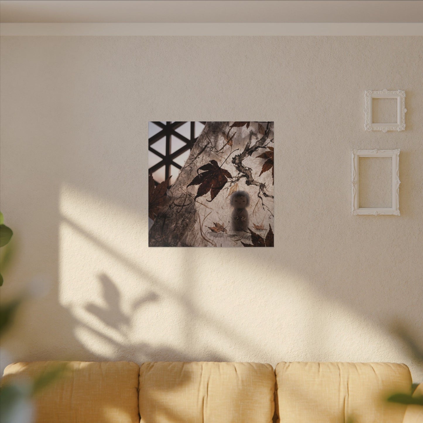 Shoji Screen Autumn Canvas Art | Dark Japandi Atmospheric Design