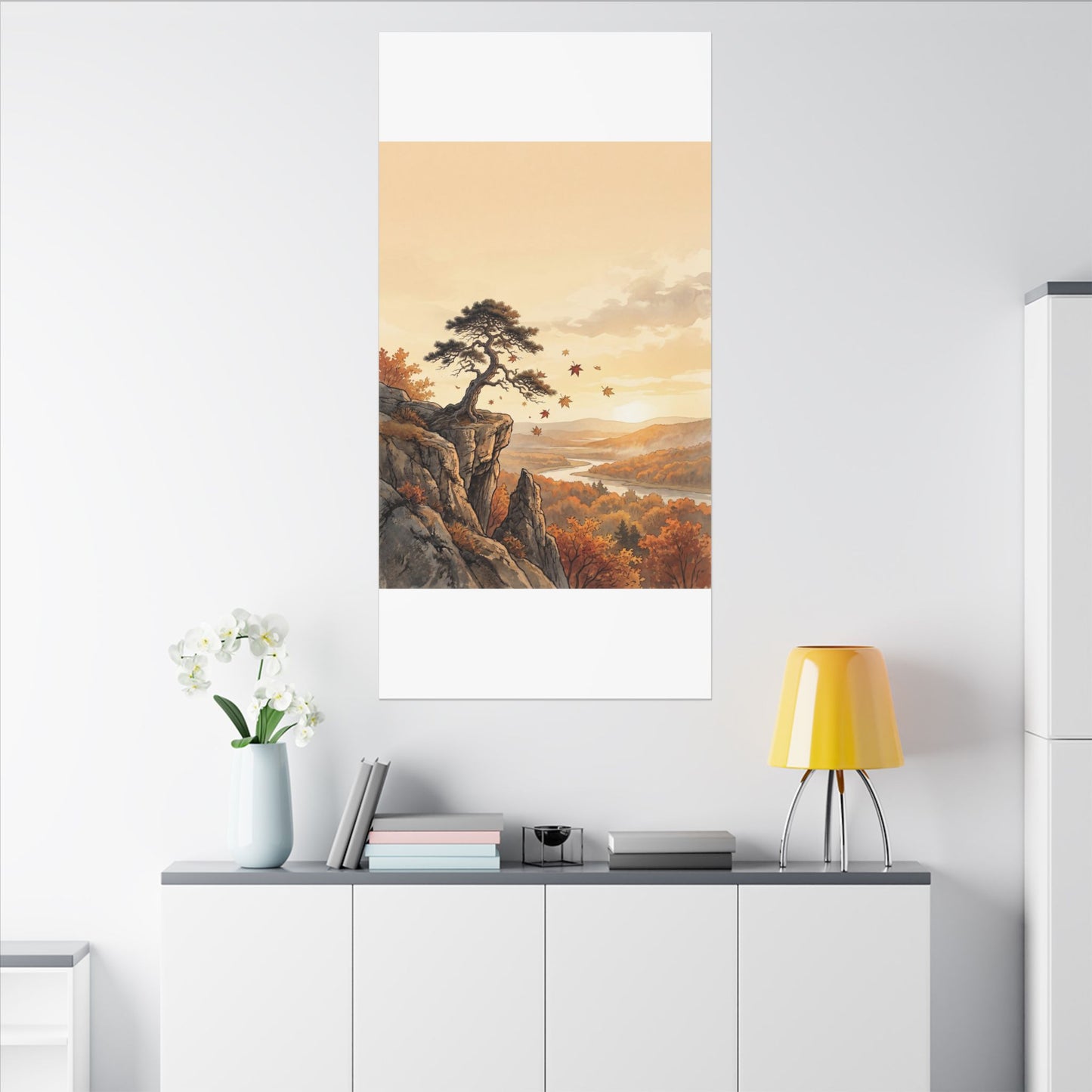 Pine Tree Autumn Canvas Art | Japandi Warm Design