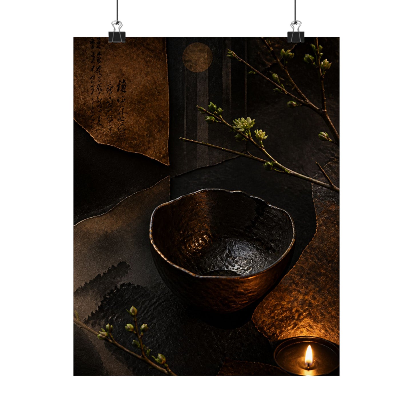 Moody Ceramic Bowl Wall Art Print - Shadow Zen Dark Japandi