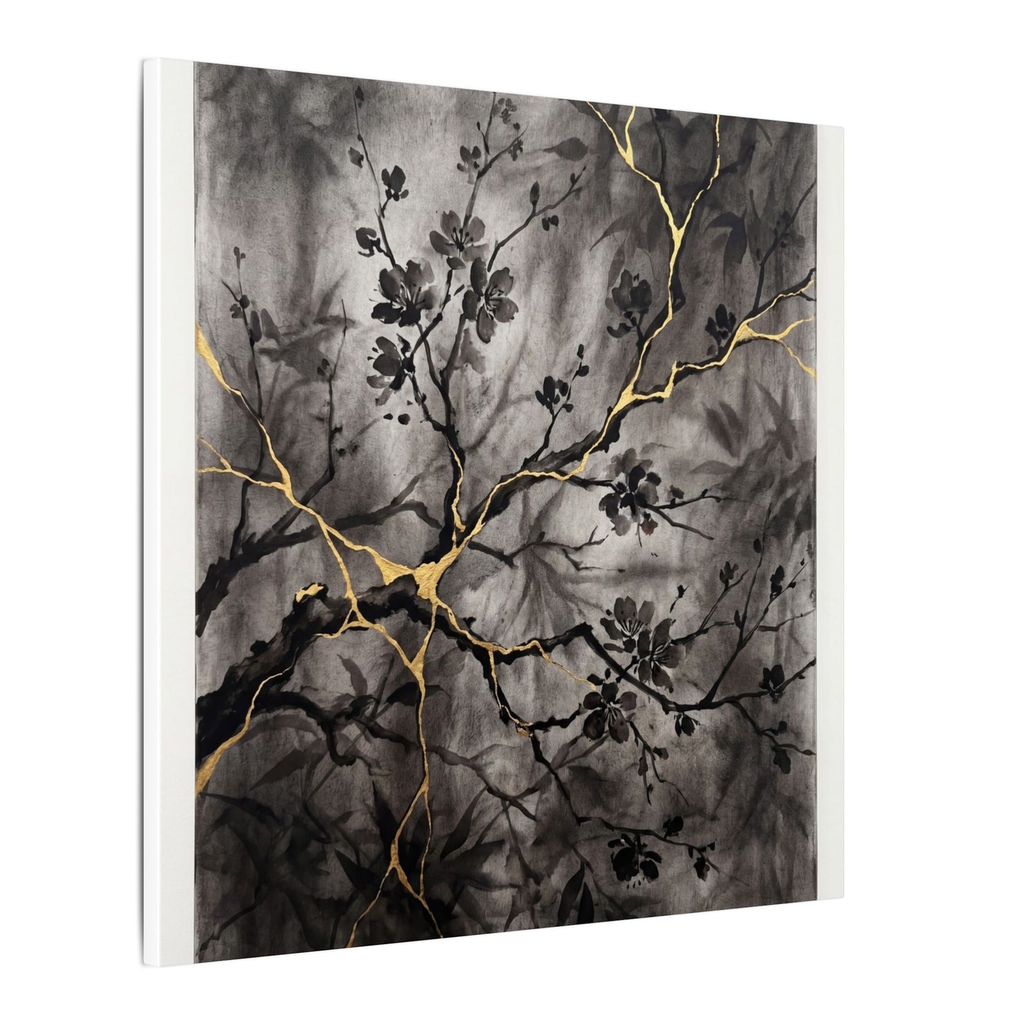 Kanso Cherry Blossom Canvas Art - Kintsugi Crackle Gold