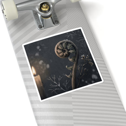 Winter Fern Unfurling Japanese Pattern Sticker | Neutral Decor