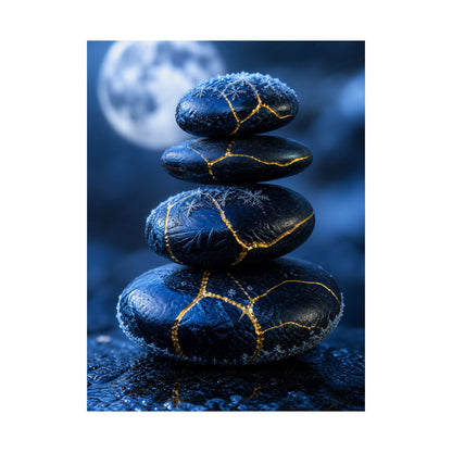 River Stones Gold Repair Wall Art Print | Philosophical Kintsugi Art