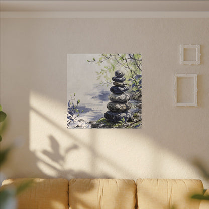 River Stones Sumi E Canvas Art | Serene Zen Art