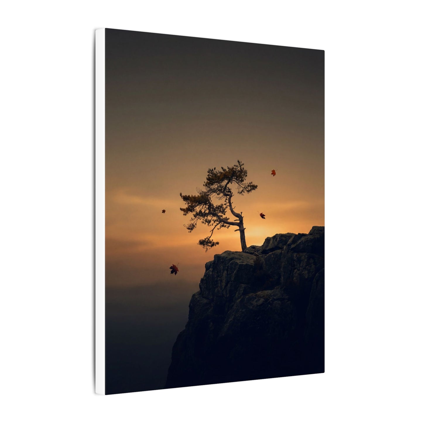 Dark Japandi Pine Tree in Golden Hour | Moody Minimal Canvas Art