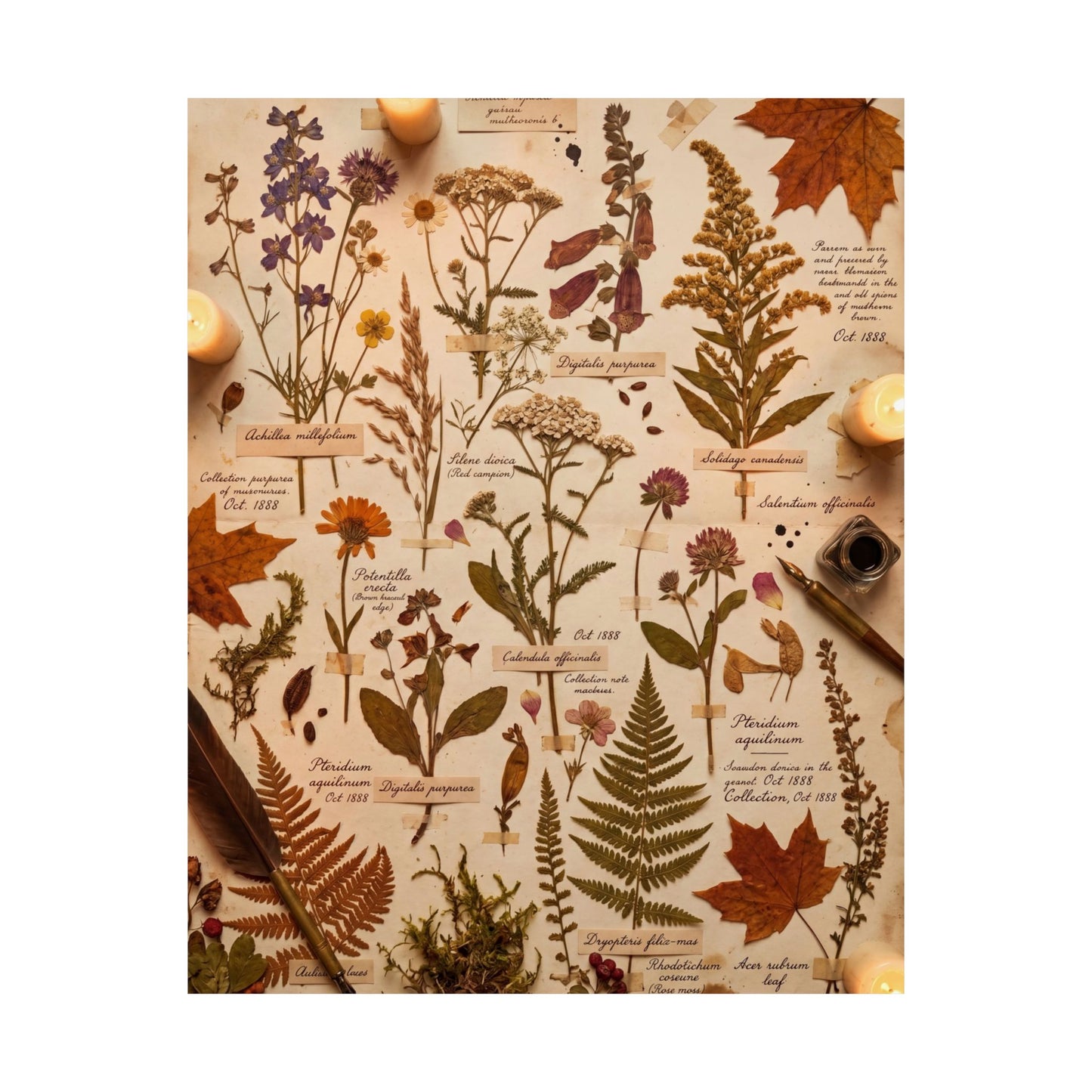 Autumn Dried Flowers Herbarium Wall Art Print | Earthy Decor