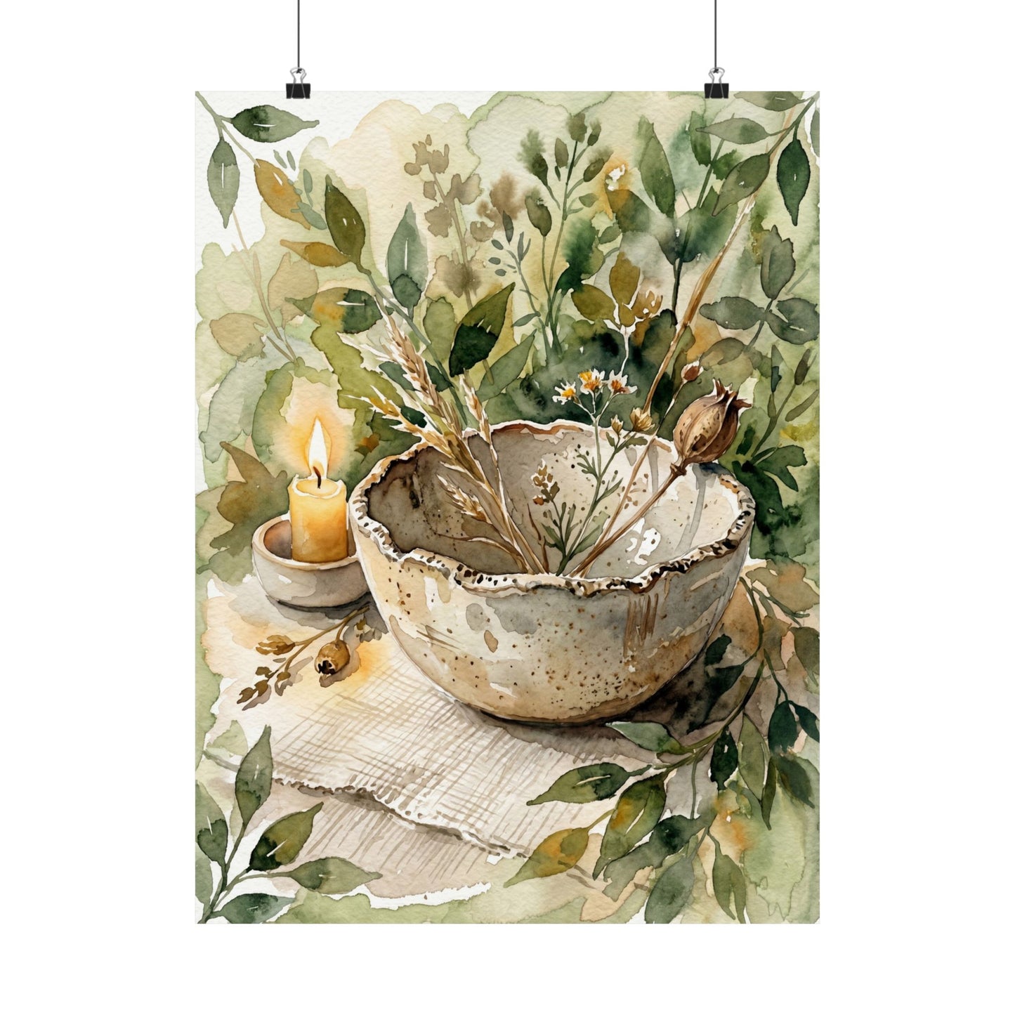 Ceramic Bowl Watercolor Wall Art Print | Neutral Japandi Art
