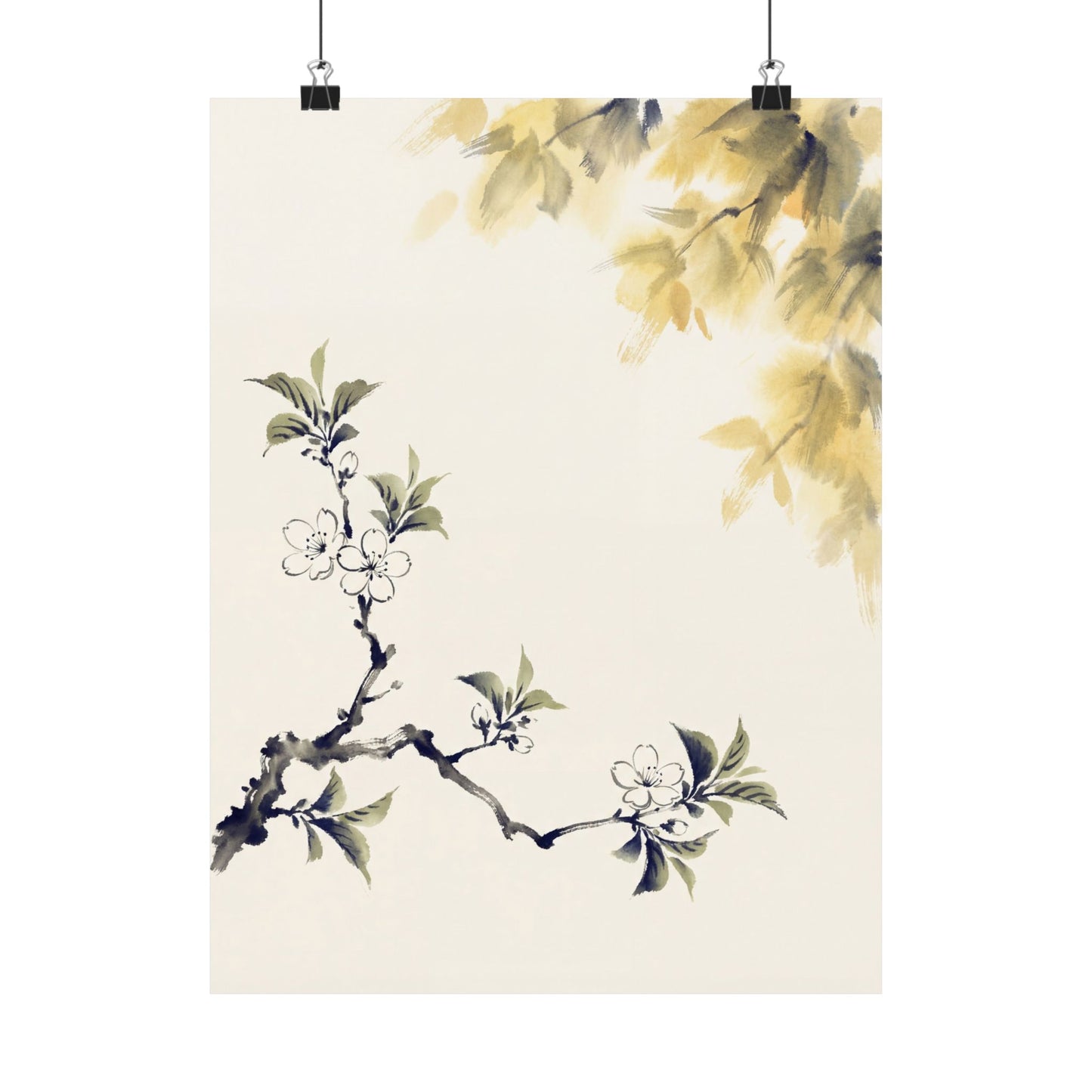 Zen Cherry Blossom in Golden Hour | Sumi E Wall Art Print Art Print